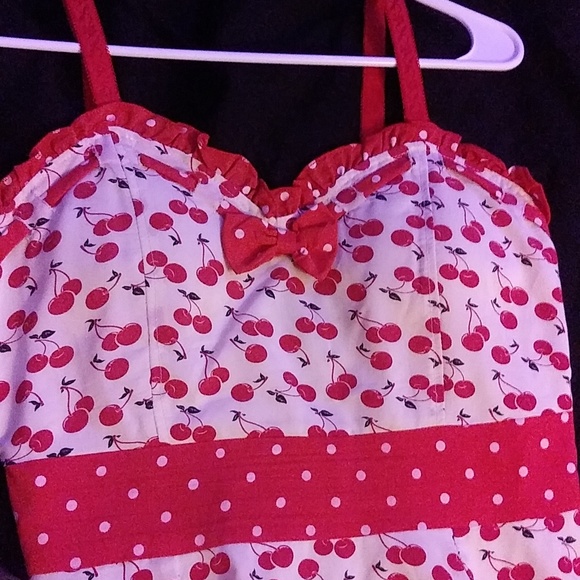 🍒 Sourpuss Cherry Darling Polka Dot Sweetheart Neckline Summer Dress (M) 🍒 - Picture 3 of 6